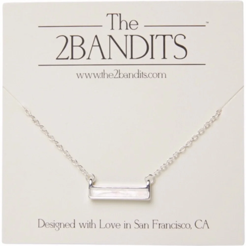 NEW The 2 Bandits Athens Silver Iridescent Bar Necklace Womens Pendant